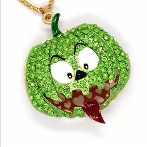 Funny Scary Halloween Green Pumpkin Necklace